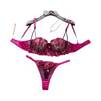 Conjunto De Sutiã E Calcinhas Com Padrão De Margarida Rosa-Vermelha, Lingerie Confortável Para O