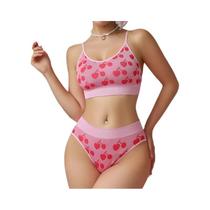 Conjunto De Sutiã E Calcinhas Sem Costura Para Mulheres Com Design De Cereja Pequena, Lingerie