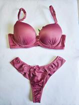 Conjunto de sutiã e fio G rosa sandia liso zensil