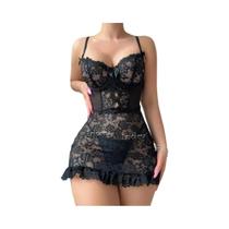 Conjunto De Sutiã Push up Com Renda Transparente, Lingerie Sexy, Body Delicado, Calcinhas, Kit Conjunto De Sutiã Push up Com Renda Transparente, Lingerie Sexy, Body Delicado, Calcinhas, Kit
