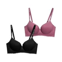 Conjunto De Sutiã Push up Sem Costura E Sem Fio Para Mulheres, Alças Com Letras Sexy, Decote Em V