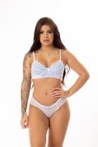 Conjunto de Sutiã Sem Bojo com Aro e Calcinha Renda Sexy Transparente Lingerie Sensual