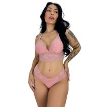 Conjunto de Sutiã Sem Bojo e Calcinha Renda Transparente Sexy Lingerie Sensual