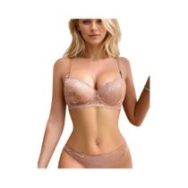 Conjunto De Sutiã Sexy Em Renda Para Mulheres, 2 Peças, Lingerie Com Efeito De Levantar E Apertar
