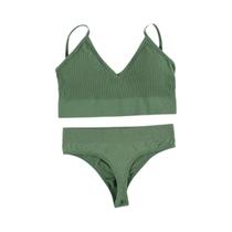 Conjunto De Sutiã Sexy Sem Costura Feminino 2 Peças Calcinha Fio Dental Macia E Lingerie Top Cropped