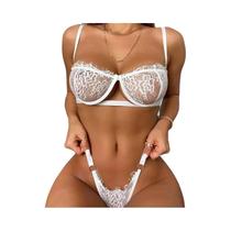 Conjunto De Sutiã Transparente De Renda plus Size Com Suporte De Aro De Aço E Efeito Push up Para
