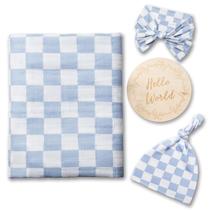 Conjunto de Swaddle Miaoberry - Musselina Quadriculada 100% Algodão Orgânico