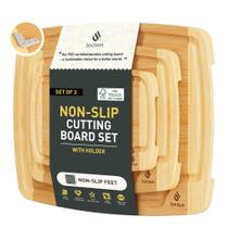 Conjunto de tábuas de corte Socisen Bamboo com pés antiderrapantes, 3 pacotes
