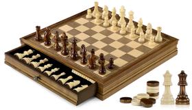 Conjunto de tabuleiro de damas de xadrez Peradix Magnetic com gavetas de armazenamento