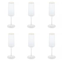 Conjunto de Taças de Cristal Martelado com Fio de Ouro para Espumante 6 Peças 300 ml Petra Lyor