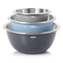 Conjunto de taças de mistura OXO Good Grips em aço inoxidável 4,7 L azul/cinza Conjunto de taças de mistura OXO Good Grips em aço inoxidável 4,7 L azul/cinza