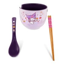 Conjunto de taças de ramen Sanrio Kuromi 600ml com pauzinhos e colher Conjunto de taças de ramen Sanrio Kuromi 600ml com pauzinhos e colher