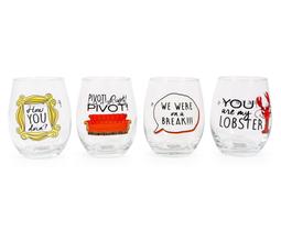 Conjunto de taças de vinho sem haste Friends TV Show Iconic Quotes x4 Conjunto de taças de vinho sem haste Friends TV Show Iconic Quotes x4
