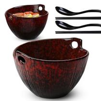Conjunto de taças Ramen JH JIEMEI HOME Ceramic com pauzinhos e colheres x2 Conjunto de taças Ramen JH JIEMEI HOME Ceramic com pauzinhos e colheres x2