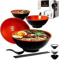 Conjunto de taças Ramen VALLENWOOD de melamina vermelha preta de 1,1 L com 4 taças Conjunto de taças Ramen VALLENWOOD de melamina vermelha preta de 1,1 L com 4 taças