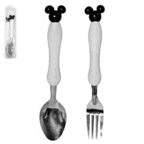 Conjunto De Talher Infantil Com Colher + Garfo De Inox Cabo Bambu Ecologico No Estojo - HOME ART