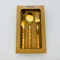 Conjunto de Talheres 12 Pecas Garbo Bamboo Natural Dourado