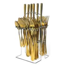 Conjunto de Talheres 25pçs Dourado com Suporte Inglaterra Ke Home Conjunto de Talheres 25pçs Dourado com Suporte Inglaterra Ke Home