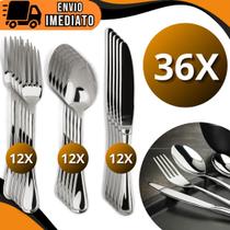 Conjunto de Talheres 36 Peças Aço Inox 12 Facas 12 Garfos e 12 Colheres de Mesa Prime Casa Cozinha