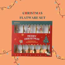 Conjunto de talheres 6 unidades modelo natalino dourado Conjunto de talheres 6 unidades modelo natalino dourado