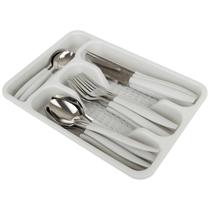 Conjunto de Talheres Aço Inox com Suporte Gaveteiro Organizador Jogo Faqueiro Completo 24 Peças