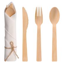 Conjunto de talheres Aowutus, guardanapo pré-enrolado e bambu, pacote com 50 unidades Conjunto de talheres Aowutus, guardanapo pré-enrolado e bambu, pacote com 50 unidades