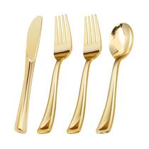 Conjunto de talheres BESTVIP Gold Plastic Silverware 60 unidades (30 garfos, 15 colheres, 15 facas)