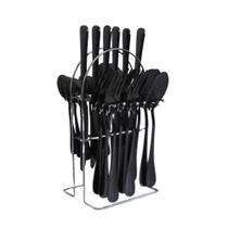 Conjunto de Talheres Black Aço Inox Kehome Premium 24 Peças e Suporte