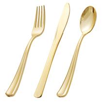 Conjunto de talheres BuCla Gold Plastic 600 peças (garfos, colheres, facas)