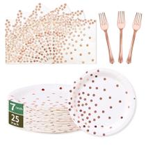 Conjunto de talheres CENLBJ, pratos de papel em ouro rosa, guardanapos, 25 convidados Conjunto de talheres CENLBJ, pratos de papel em ouro rosa, guardanapos, 25 convidados