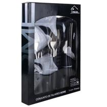 Conjunto de Talheres Colher Garfo Faca Mesa Chá Home Preto Kit 25 peças
