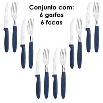 Conjunto de Talheres com 6 Grasfos e 6 facas de serra Ipanema Azul - Tramontina