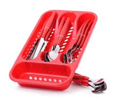 Conjunto de Talheres com Faveteiro Cool Vermelho 24 Peças Conjunto de Talheres com Faveteiro Cool Vermelho 24 Peças