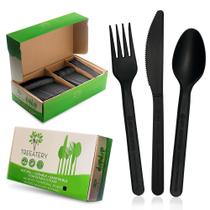 Conjunto de talheres compostáveis Treeatery 380 peças de carvão preto