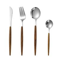 Conjunto De Talheres De Aço Inoxidável Com Cabo Imitação Madeira 4 Peças Utensílios De Mesa