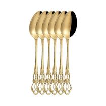 Conjunto De Talheres De Aço Inoxidável Com Relevo Dourado 6/30 Peças - Faca De Carne, Garfo, Colher