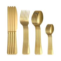 Conjunto De Talheres De Aço Inoxidável Dourado 24 Peças Faca Garfo Colher Bife Sobremesa Retrô Conjunto De Talheres De Aço Inoxidável Dourado 24 Peças Faca Garfo Colher Bife Sobremesa Retrô