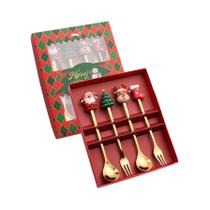 Conjunto De Talheres De Aço Inoxidável Para Natal 2/4/6 Peças Colher Garfo Sobremesa Café Chá