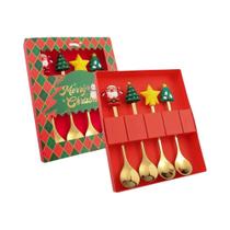 Conjunto De Talheres De Aço Inoxidável Para Natal 2/4/6 Peças Criativas Para Café, Chá E Sobremesa