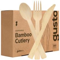 Conjunto de talheres de bambu compostáveis GUSTO pacote combinado de 300 Conjunto de talheres de bambu compostáveis GUSTO pacote combinado de 300