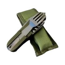 Conjunto De Talheres De Camping Dobrável Em Aço Inoxidável 7 Em 1 Multifuncional Garfo Colher Faca
