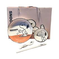 Conjunto De Talheres De Cerâmica Snoopy Casal Tigela Placa Caixa De Presente Bonito Desenho Animado