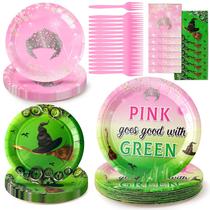Conjunto de talheres de festa Bopusail Halloween Green Witch & Pink Conjunto de talheres de festa Bopusail Halloween Green Witch & Pink