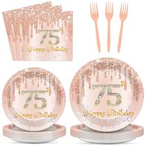 Conjunto de talheres de festa CHUNNIN 75th Birthday Rose Gold 96 unidades Conjunto de talheres de festa CHUNNIN 75th Birthday Rose Gold 96 unidades