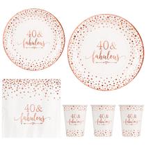 Conjunto de talheres de festa Crisky 40th Birthday Rose Gold para 24 convidados