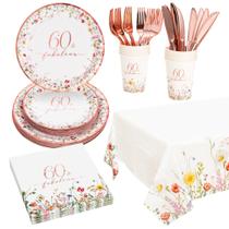 Conjunto de talheres de festa Crisky 60th Birthday 24 Guests Rose Gold