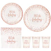 Conjunto de talheres de festa Crisky Rose Gold 80th Birthday 24 Convidados