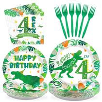 Conjunto de talheres de festa, dinossauro grenciano de 4º aniversário serve 24 Conjunto de talheres de festa, dinossauro grenciano de 4º aniversário serve 24