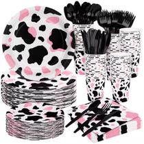 Conjunto de talheres de festa Durony Pink Cow Print 350 peças