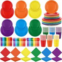 Conjunto de talheres de festa Durony Rainbow descartável para 72 convidados Conjunto de talheres de festa Durony Rainbow descartável para 72 convidados
